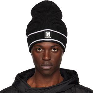 BNWT BALMAIN Black Embroidered Beanie